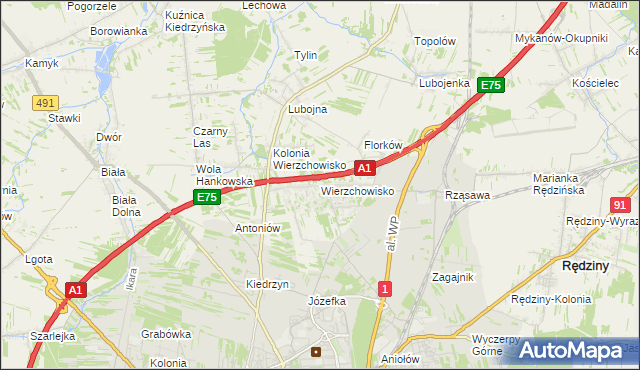 mapa Wierzchowisko gmina Mykanów, Wierzchowisko gmina Mykanów na mapie Targeo