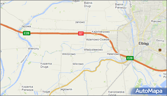 mapa Władysławowo gmina Elbląg, Władysławowo gmina Elbląg na mapie Targeo