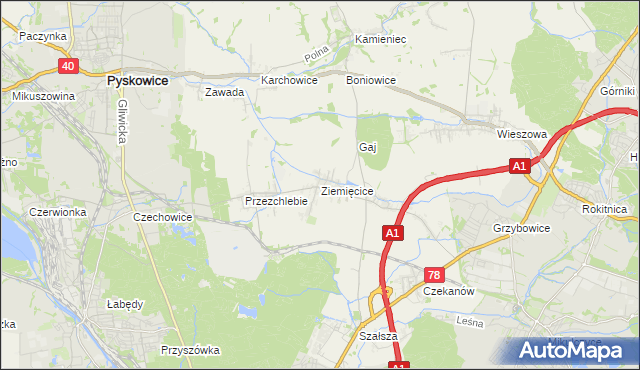 mapa Ziemięcice, Ziemięcice na mapie Targeo