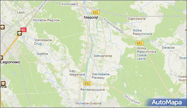 mapa Aleksandrów gmina Nieporęt, Aleksandrów gmina Nieporęt na mapie Targeo