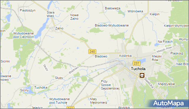 mapa Bladowo gmina Tuchola, Bladowo gmina Tuchola na mapie Targeo