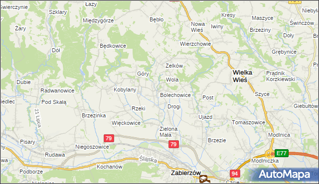mapa Bolechowice gmina Zabierzów, Bolechowice gmina Zabierzów na mapie Targeo