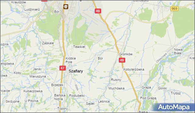mapa Bór gmina Szaflary, Bór gmina Szaflary na mapie Targeo