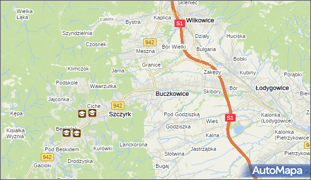 mapa Buczkowice, Buczkowice na mapie Targeo