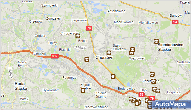 mapa Chorzów, Chorzów na mapie Targeo