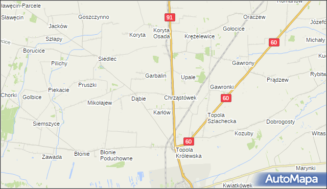 mapa Chrząstówek gmina Łęczyca, Chrząstówek gmina Łęczyca na mapie Targeo