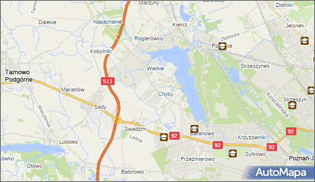 mapa Chyby gmina Tarnowo Podgórne, Chyby gmina Tarnowo Podgórne na mapie Targeo