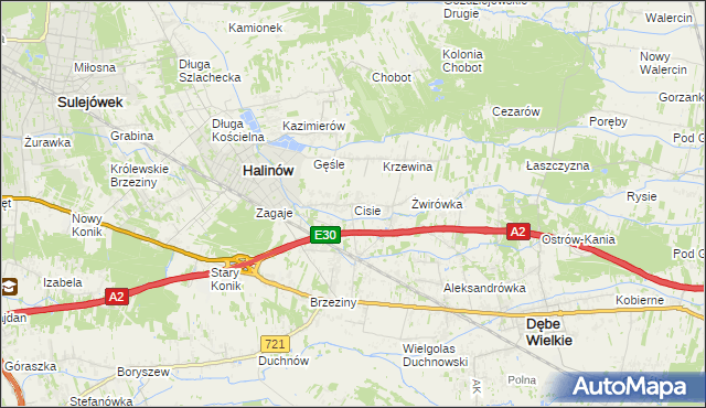 mapa Cisie gmina Halinów, Cisie gmina Halinów na mapie Targeo