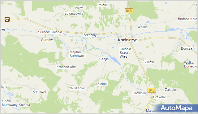 mapa Czajki gmina Kraśniczyn, Czajki gmina Kraśniczyn na mapie Targeo