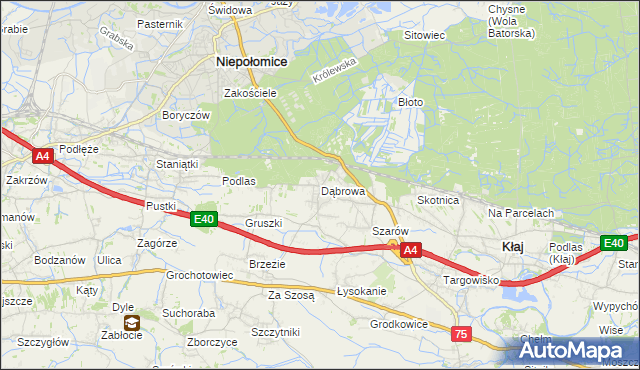 mapa Dąbrowa gmina Kłaj, Dąbrowa gmina Kłaj na mapie Targeo