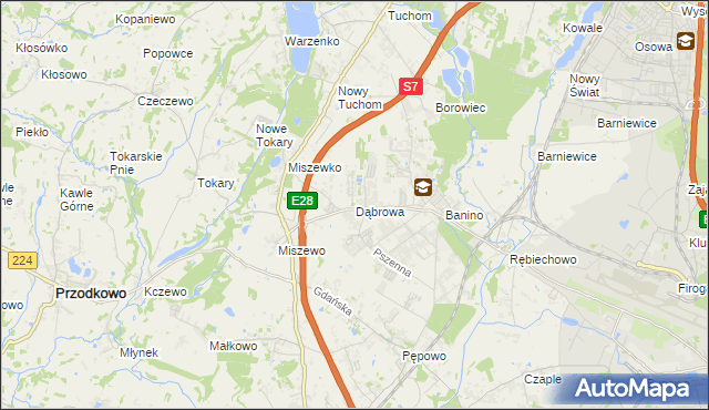 mapa Dąbrowa gmina Żukowo, Dąbrowa gmina Żukowo na mapie Targeo