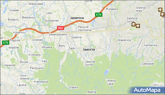 mapa Jaworze powiat bielski, Jaworze powiat bielski na mapie Targeo