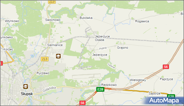 mapa Jezierzyce gmina Słupsk, Jezierzyce gmina Słupsk na mapie Targeo