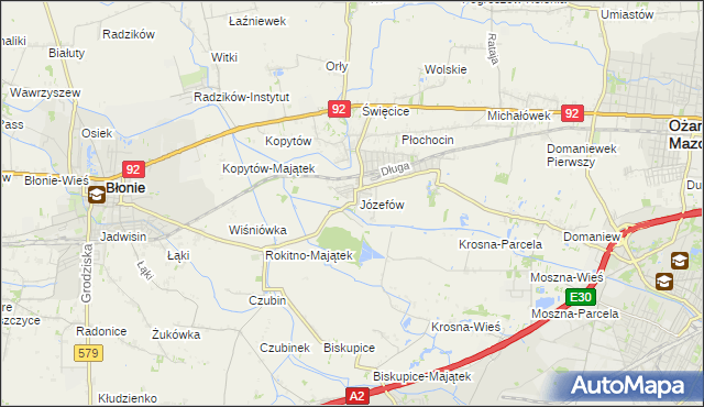 mapa Józefów gmina Ożarów Mazowiecki, Józefów gmina Ożarów Mazowiecki na mapie Targeo