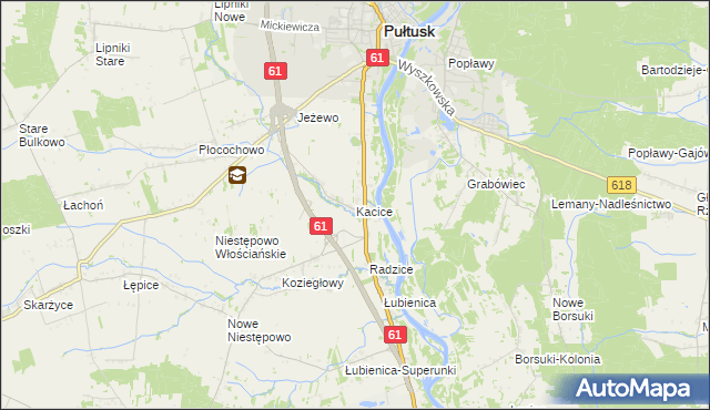 mapa Kacice gmina Pułtusk, Kacice gmina Pułtusk na mapie Targeo