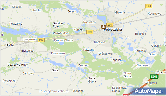 mapa Kaczyna gmina Pobiedziska, Kaczyna gmina Pobiedziska na mapie Targeo