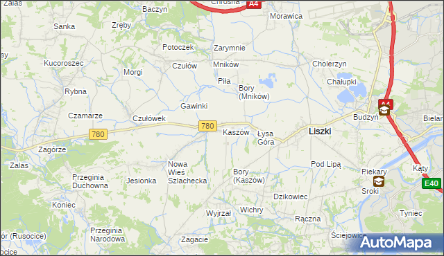 mapa Kaszów gmina Liszki, Kaszów gmina Liszki na mapie Targeo