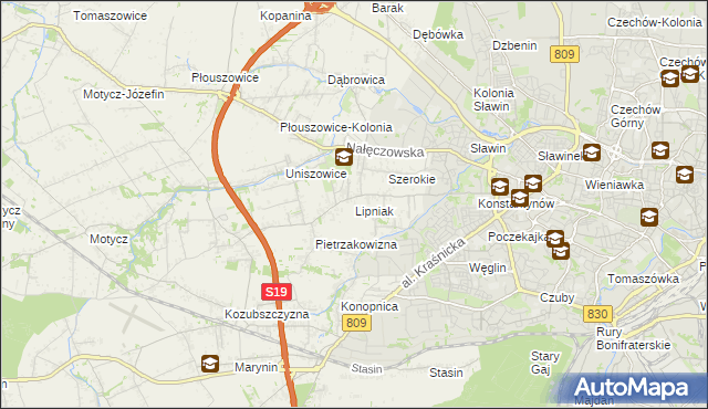 mapa Lipniak gmina Konopnica, Lipniak gmina Konopnica na mapie Targeo