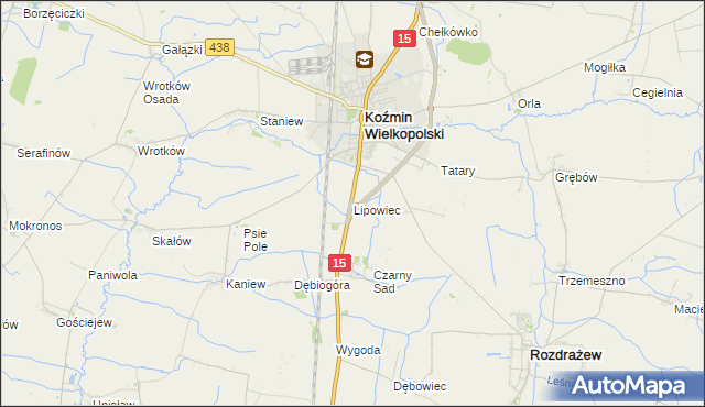 mapa Lipowiec gmina Koźmin Wielkopolski, Lipowiec gmina Koźmin Wielkopolski na mapie Targeo