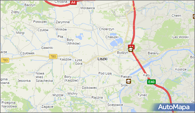 mapa Liszki powiat krakowski, Liszki powiat krakowski na mapie Targeo