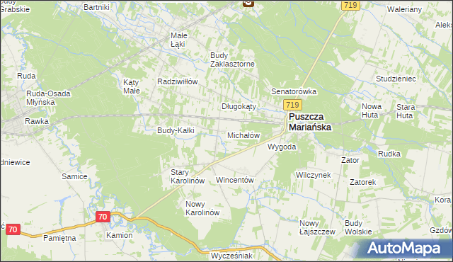 mapa Michałów gmina Puszcza Mariańska, Michałów gmina Puszcza Mariańska na mapie Targeo