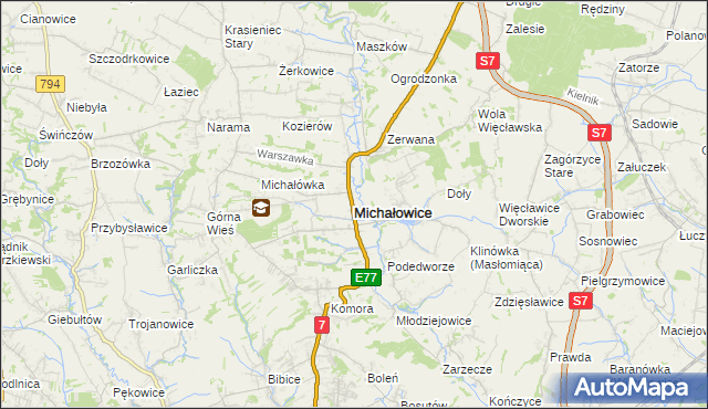 mapa Michałowice powiat krakowski, Michałowice powiat krakowski na mapie Targeo