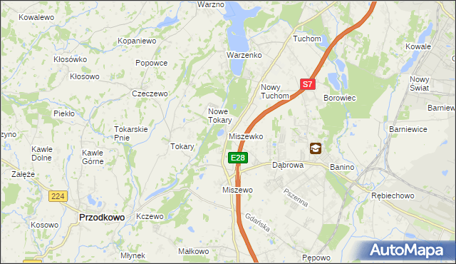mapa Miszewko gmina Żukowo, Miszewko gmina Żukowo na mapie Targeo