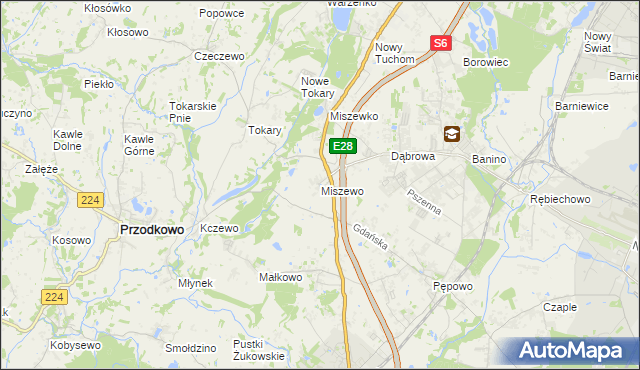 mapa Miszewo gmina Żukowo, Miszewo gmina Żukowo na mapie Targeo
