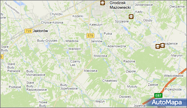 mapa Mościska gmina Grodzisk Mazowiecki, Mościska gmina Grodzisk Mazowiecki na mapie Targeo