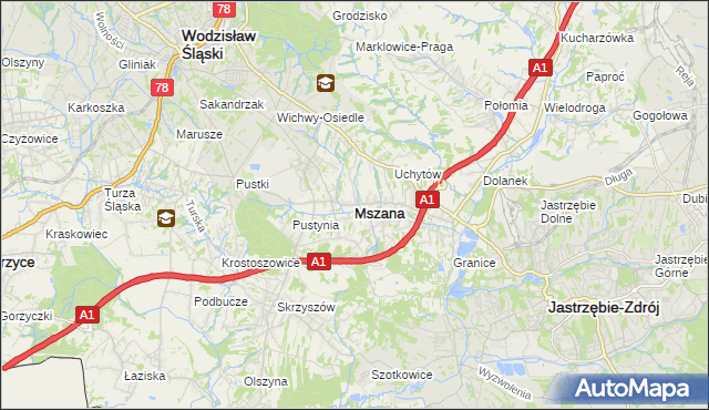 mapa Mszana powiat wodzisławski, Mszana powiat wodzisławski na mapie Targeo