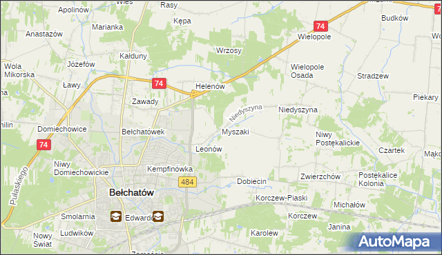 mapa Myszaki, Myszaki na mapie Targeo