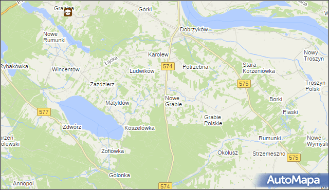 mapa Nowe Grabie gmina Gąbin, Nowe Grabie gmina Gąbin na mapie Targeo