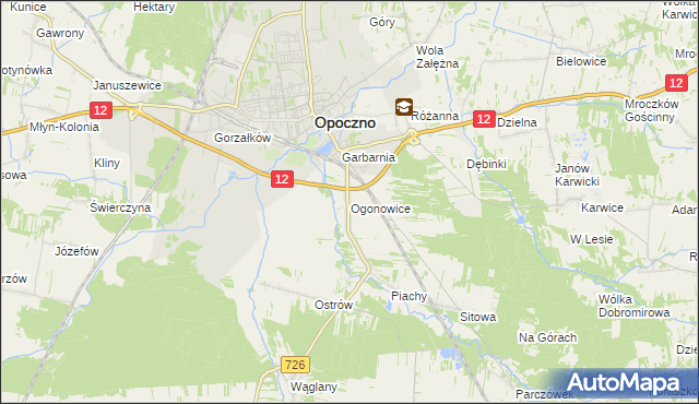 mapa Ogonowice gmina Opoczno, Ogonowice gmina Opoczno na mapie Targeo