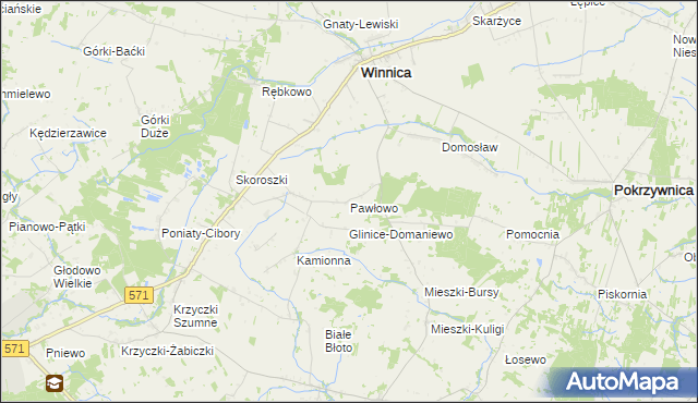 mapa Pawłowo gmina Winnica, Pawłowo gmina Winnica na mapie Targeo