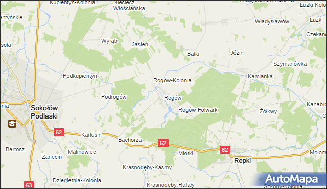 mapa Rogów gmina Repki, Rogów gmina Repki na mapie Targeo