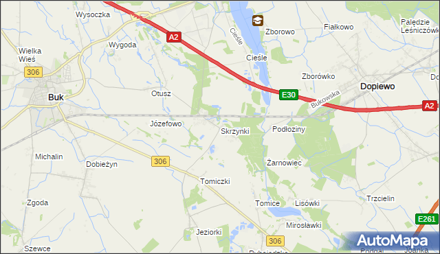 mapa Skrzynki gmina Stęszew, Skrzynki gmina Stęszew na mapie Targeo