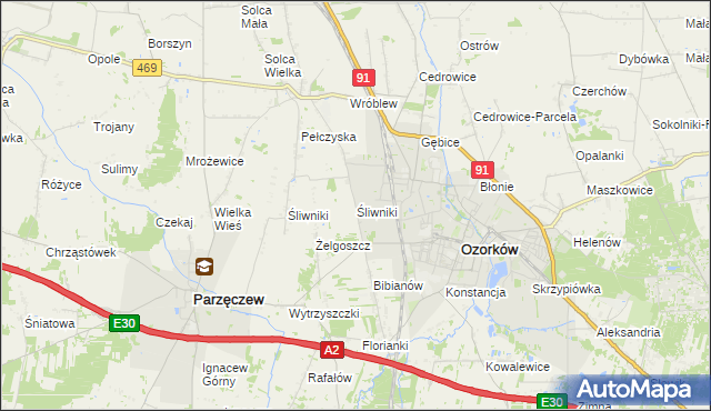 mapa Śliwniki gmina Ozorków, Śliwniki gmina Ozorków na mapie Targeo