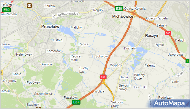 mapa Sokołów gmina Michałowice, Sokołów gmina Michałowice na mapie Targeo