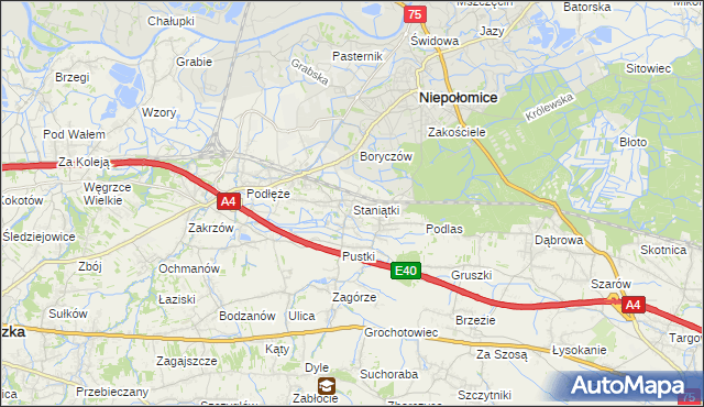 mapa Staniątki, Staniątki na mapie Targeo