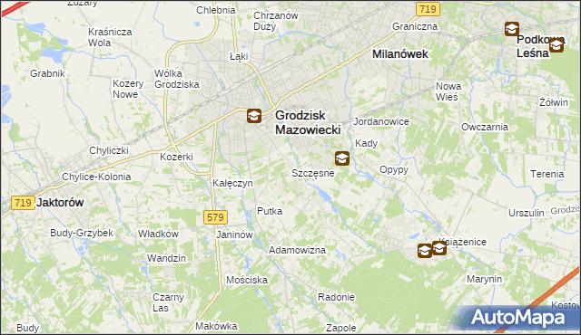 mapa Szczęsne gmina Grodzisk Mazowiecki, Szczęsne gmina Grodzisk Mazowiecki na mapie Targeo