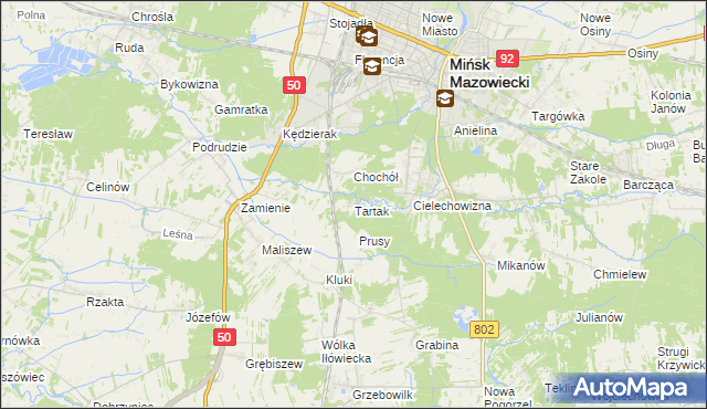 mapa Tartak gmina Mińsk Mazowiecki, Tartak gmina Mińsk Mazowiecki na mapie Targeo