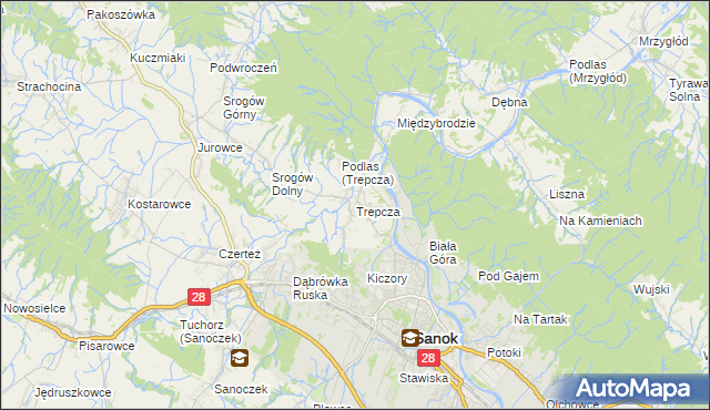 mapa Trepcza, Trepcza na mapie Targeo