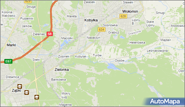 mapa Turów gmina Wołomin, Turów gmina Wołomin na mapie Targeo