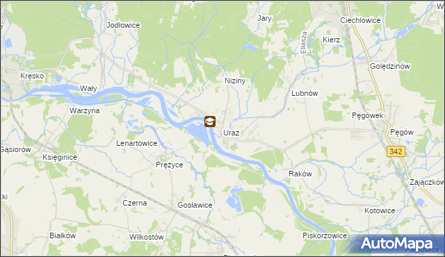 mapa Uraz gmina Oborniki Śląskie, Uraz gmina Oborniki Śląskie na mapie Targeo