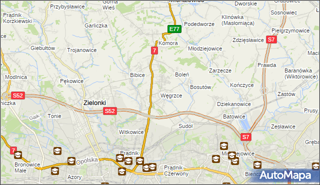 mapa Węgrzce gmina Zielonki, Węgrzce gmina Zielonki na mapie Targeo