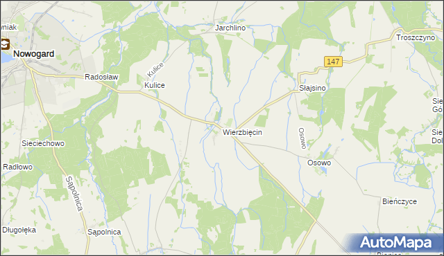 mapa Wierzbięcin gmina Nowogard, Wierzbięcin gmina Nowogard na mapie Targeo