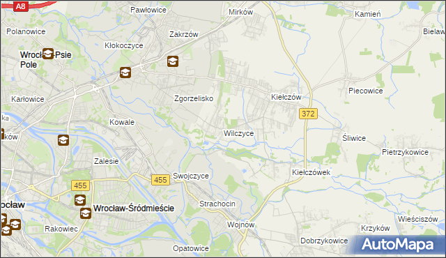 mapa Wilczyce gmina Długołęka, Wilczyce gmina Długołęka na mapie Targeo