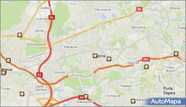 mapa Zabrza, Zabrze na mapie Targeo