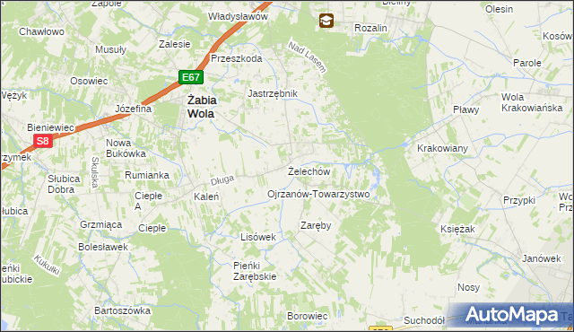 mapa Żelechów gmina Żabia Wola, Żelechów gmina Żabia Wola na mapie Targeo