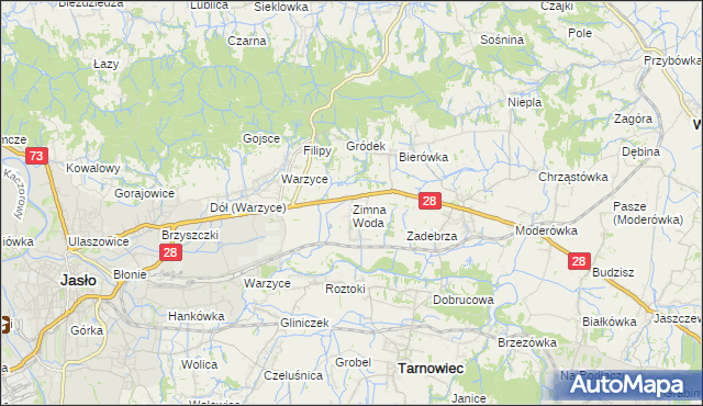 mapa Zimna Woda gmina Jasło, Zimna Woda gmina Jasło na mapie Targeo